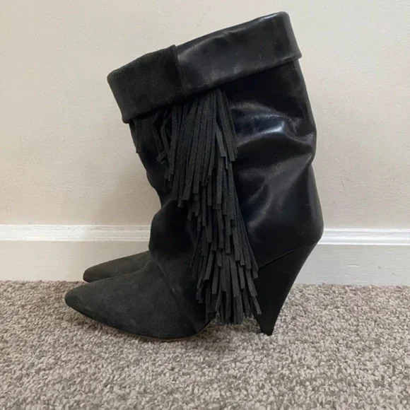 Isabel Marant Charcoal Fringed Heeled Boots - Picture 3 of 8